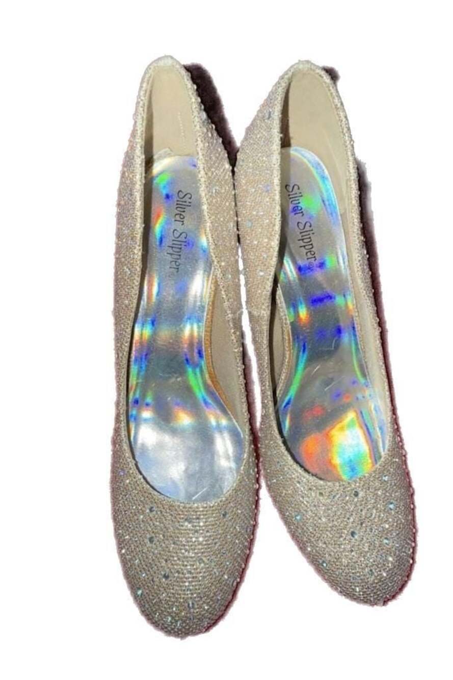Silver Slipper Gold Glitter Rhinestone Platform Stiletto Heels